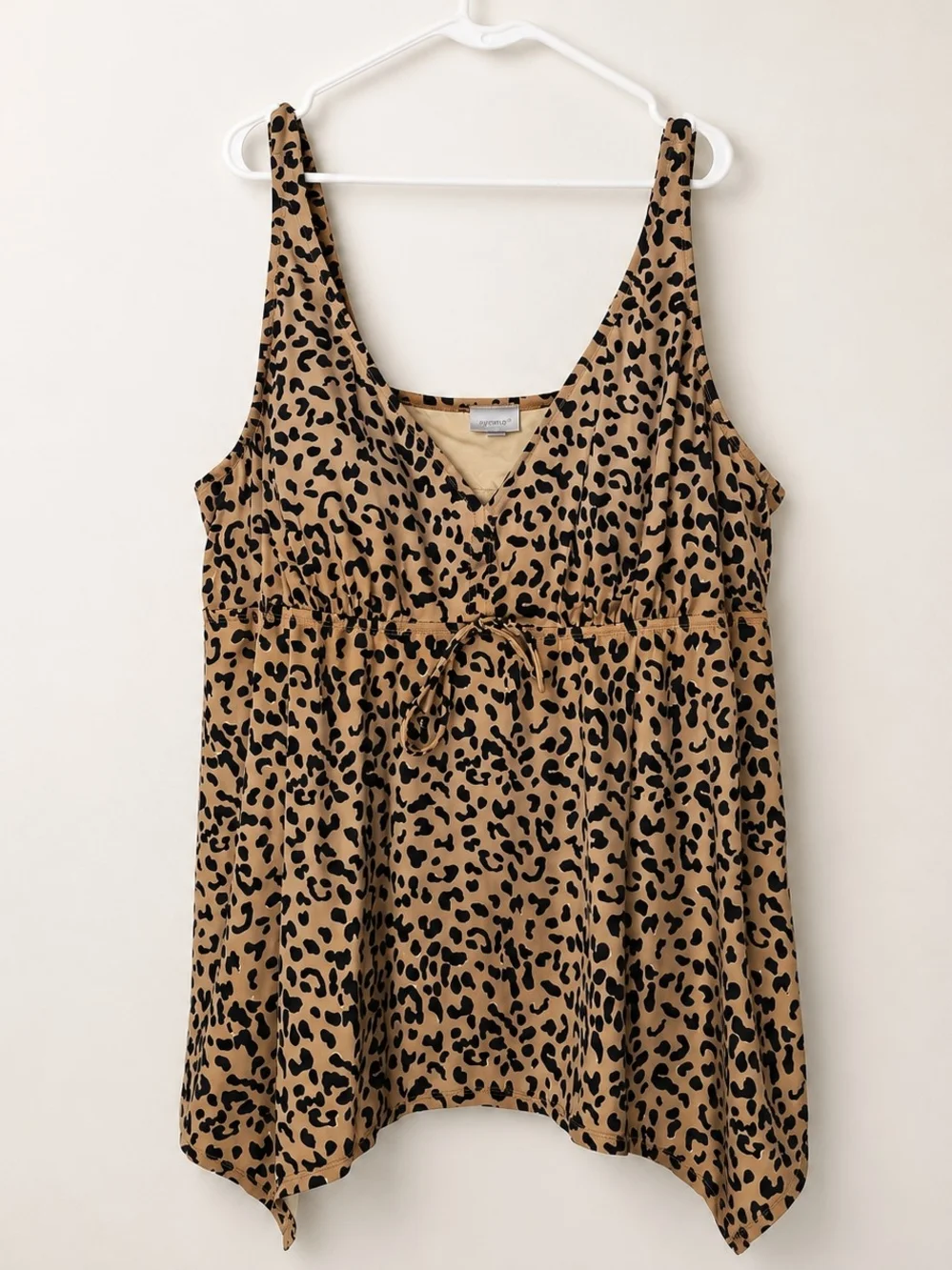 Avenue Leopard Print Handkerchief Hem Tankini Swim Top Plus Size 28W